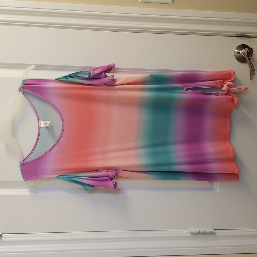 Lk New Rainbow Cold Shoulder Top. Large